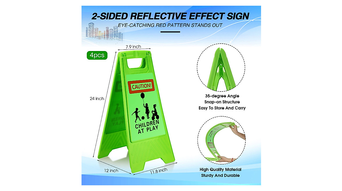 Kids Play Safety Signs - Reflective and Portable for Streets & Parks