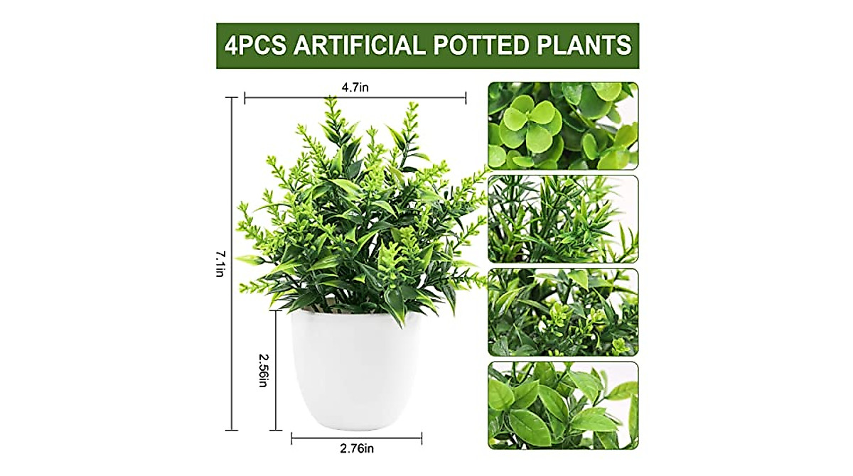 Der Rose Faux Indoor Plants - 4 Pack Mini Artificial Decor