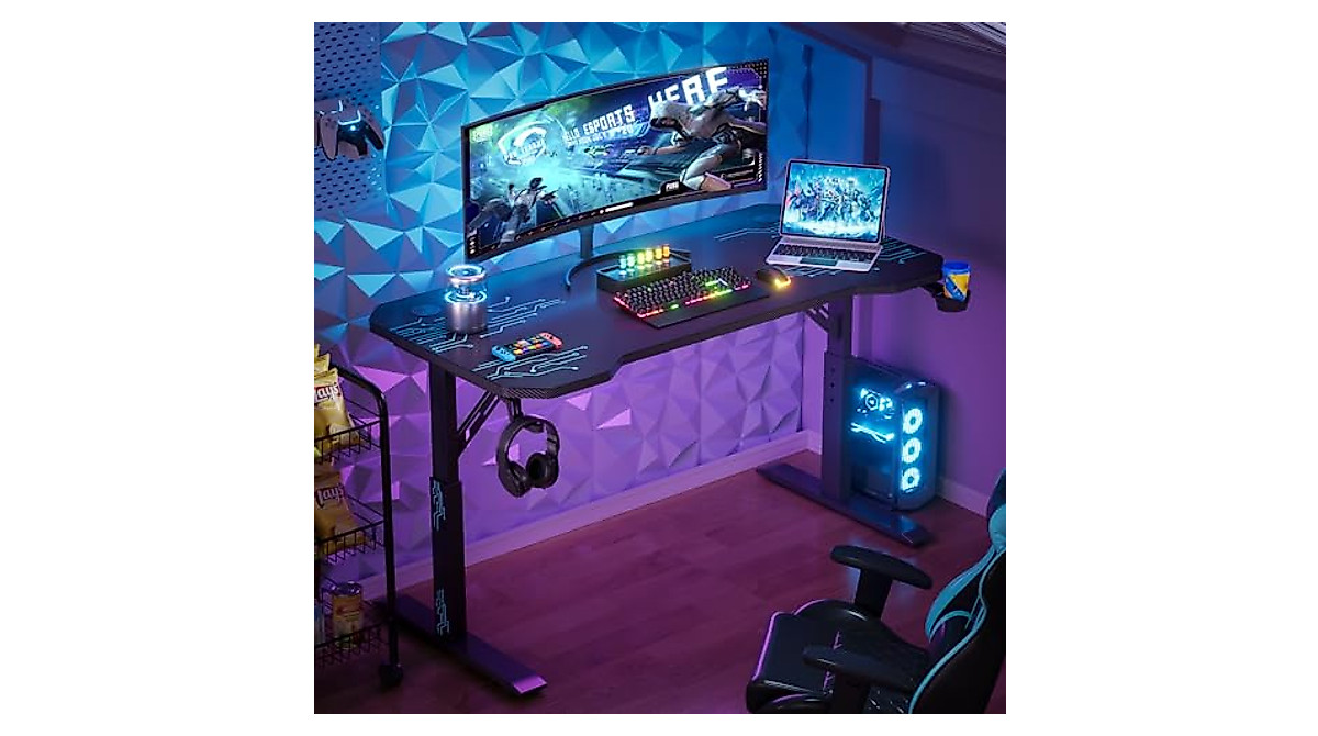 Shahoo Gaming Desk with Full Mouse Pad & Adjustable Height - Black