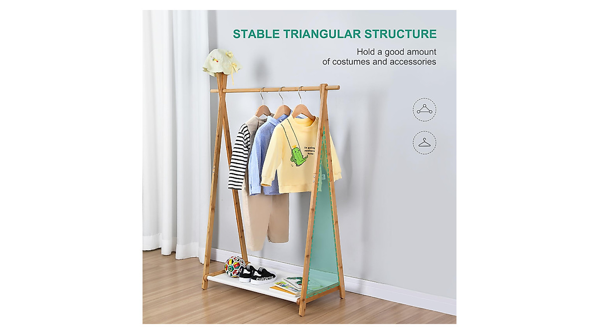 Jotsport Kids Dress Up Rack - Foldable Bamboo Organiser for Playroom