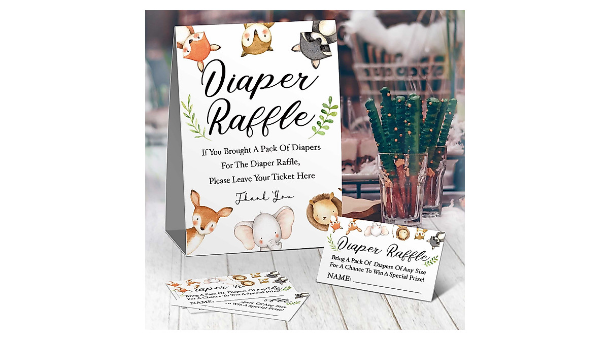 Woodland Diaper Raffle Tickets & Sign Kit for Baby Shower