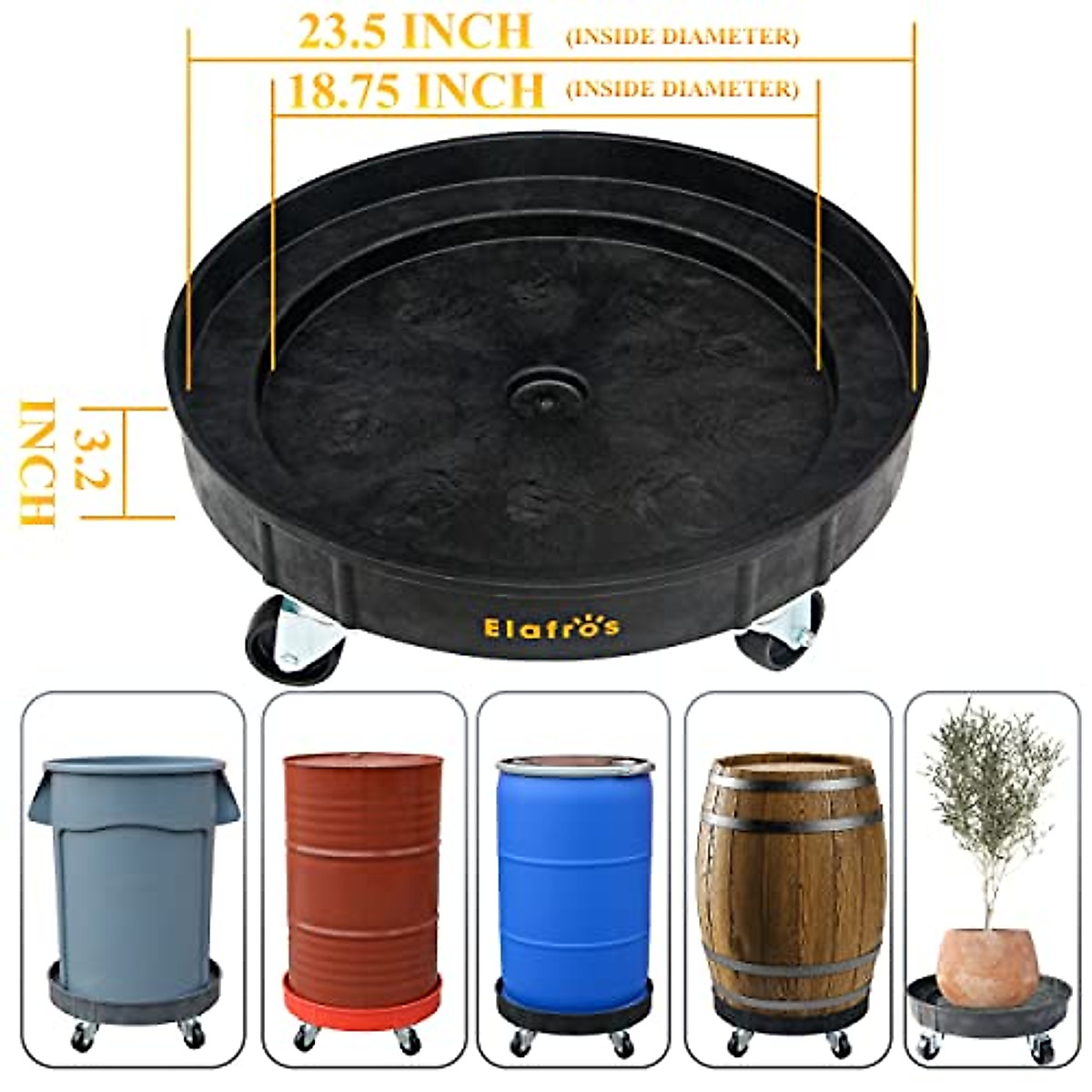 Heavy Duty Plastic Drum Dolly - 900 Lb Capacity Cart For 30 & 55 Gallon Barrels With Swivel Casters