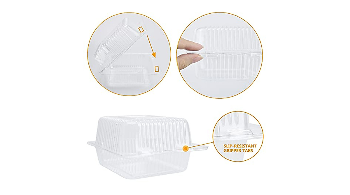 Clear Plastic Cake Slice Containers - 50PC Hinged Trays
