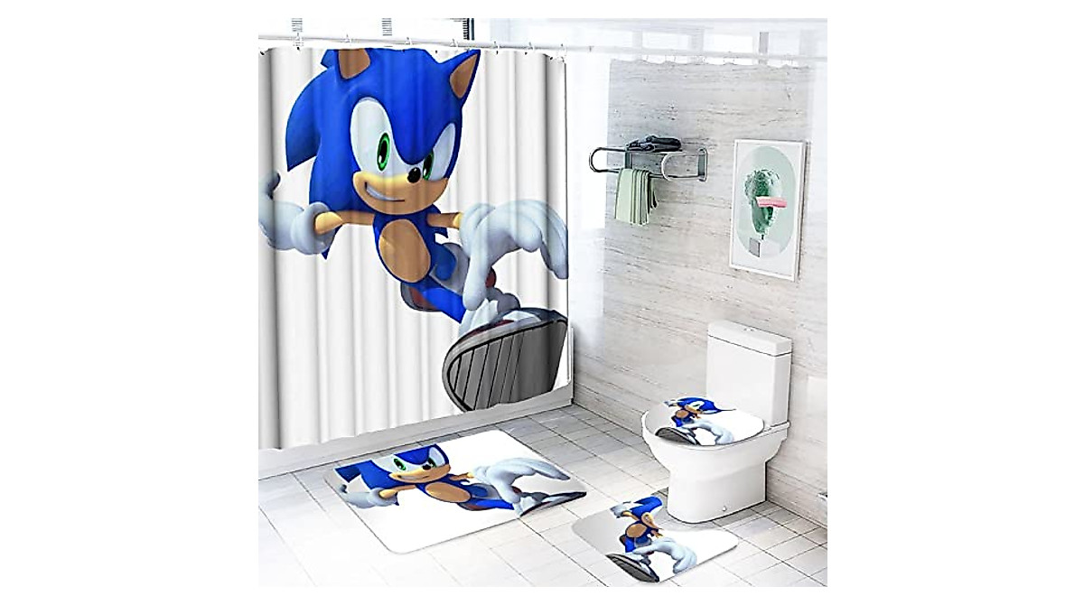 BOABIXA Sonic The Hedgehog 4-Piece Bathroom Set - Waterproof & Non-Slip