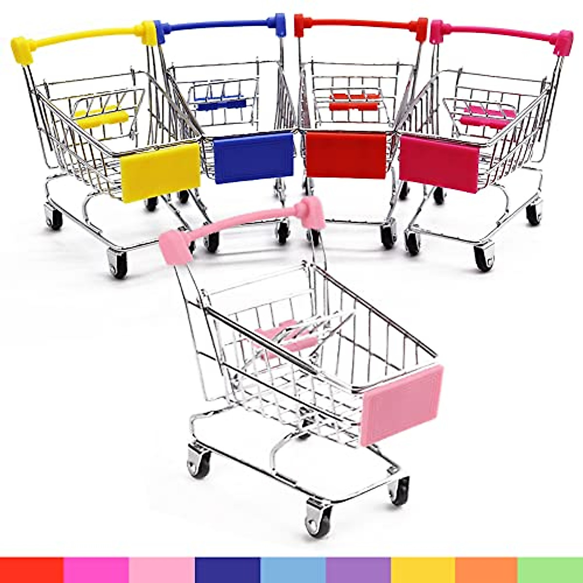 Mini Shopping Cart Set - 5 Durable, Vibrant Toy & Organizer Carts