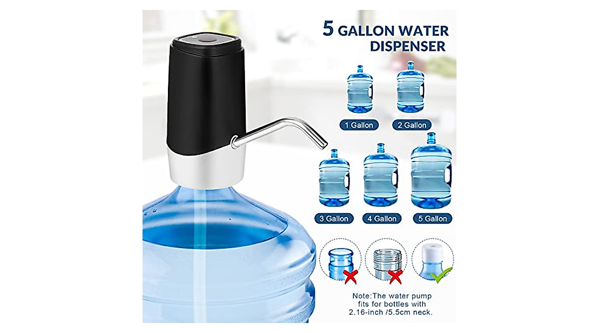 LonEasy USB Water Bottle Pump – Electric Dispenser For 5-Gallon Jugs, Rechargeable 1200mAh, BPA-Free, Portable For Home Office Camping