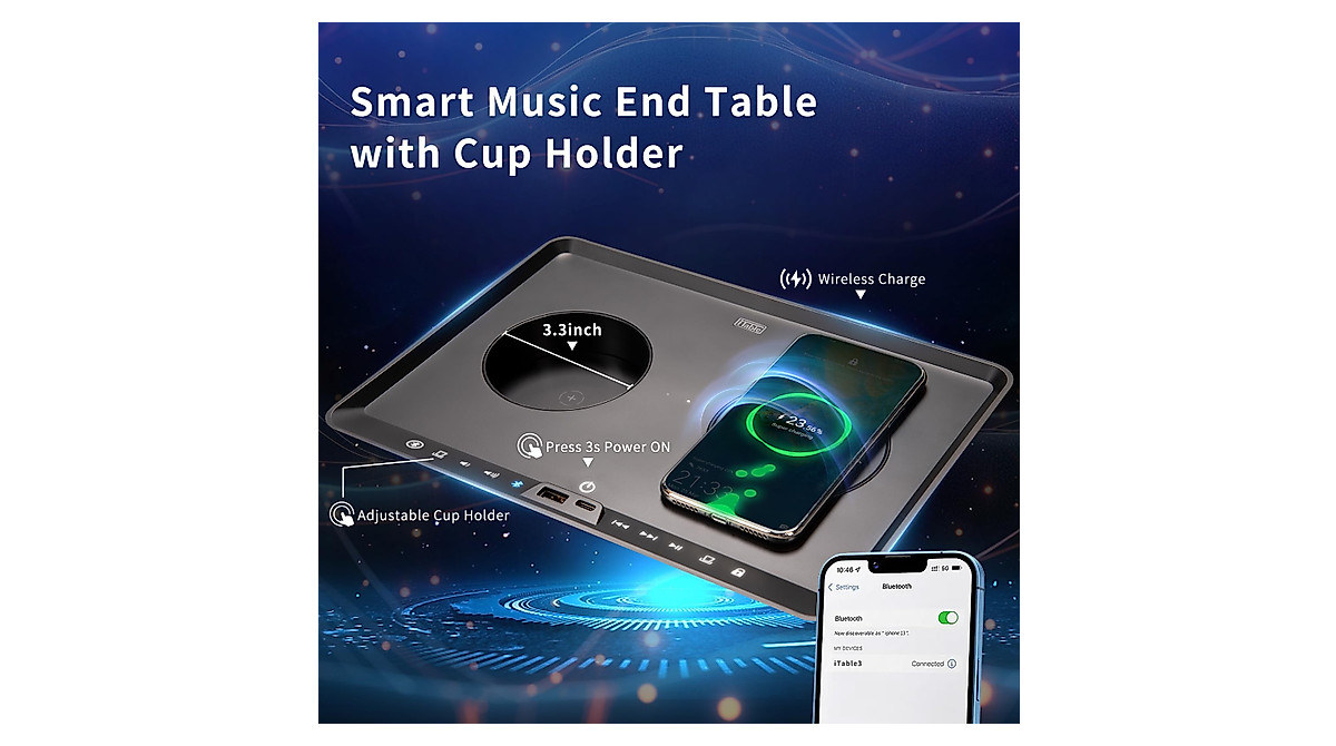 beyond SMART End Table with Audio & Wireless Charging