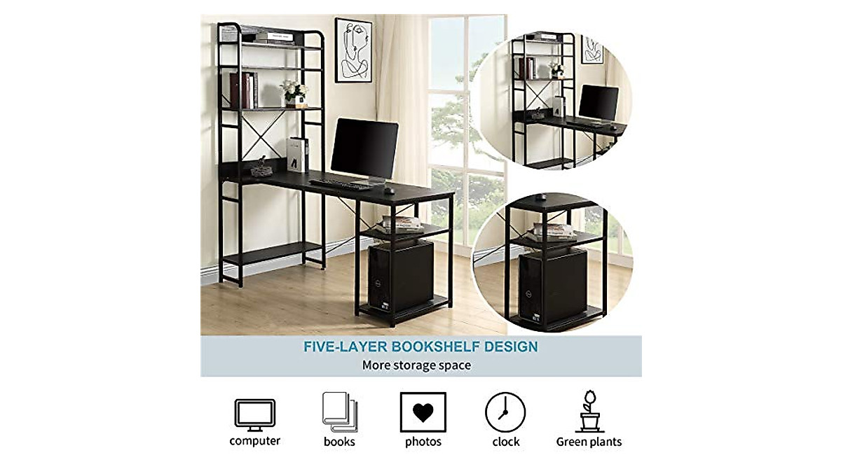 Henf Computer Desk with Bookshelf - Durable & Stylish