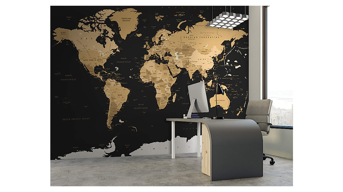 Murwall Black Brown World Map Wallpaper for Unique Decor