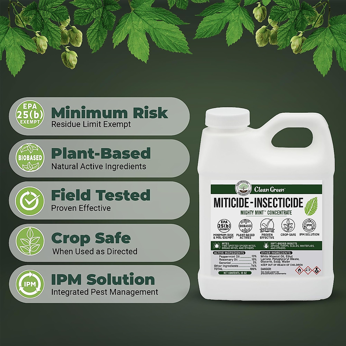 Clean Green Miticide - Effective 16oz Organic Insecticide