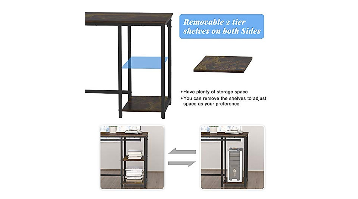 Earthsign 56.96-Inch L-Shaped Home Office Desk with Shelves