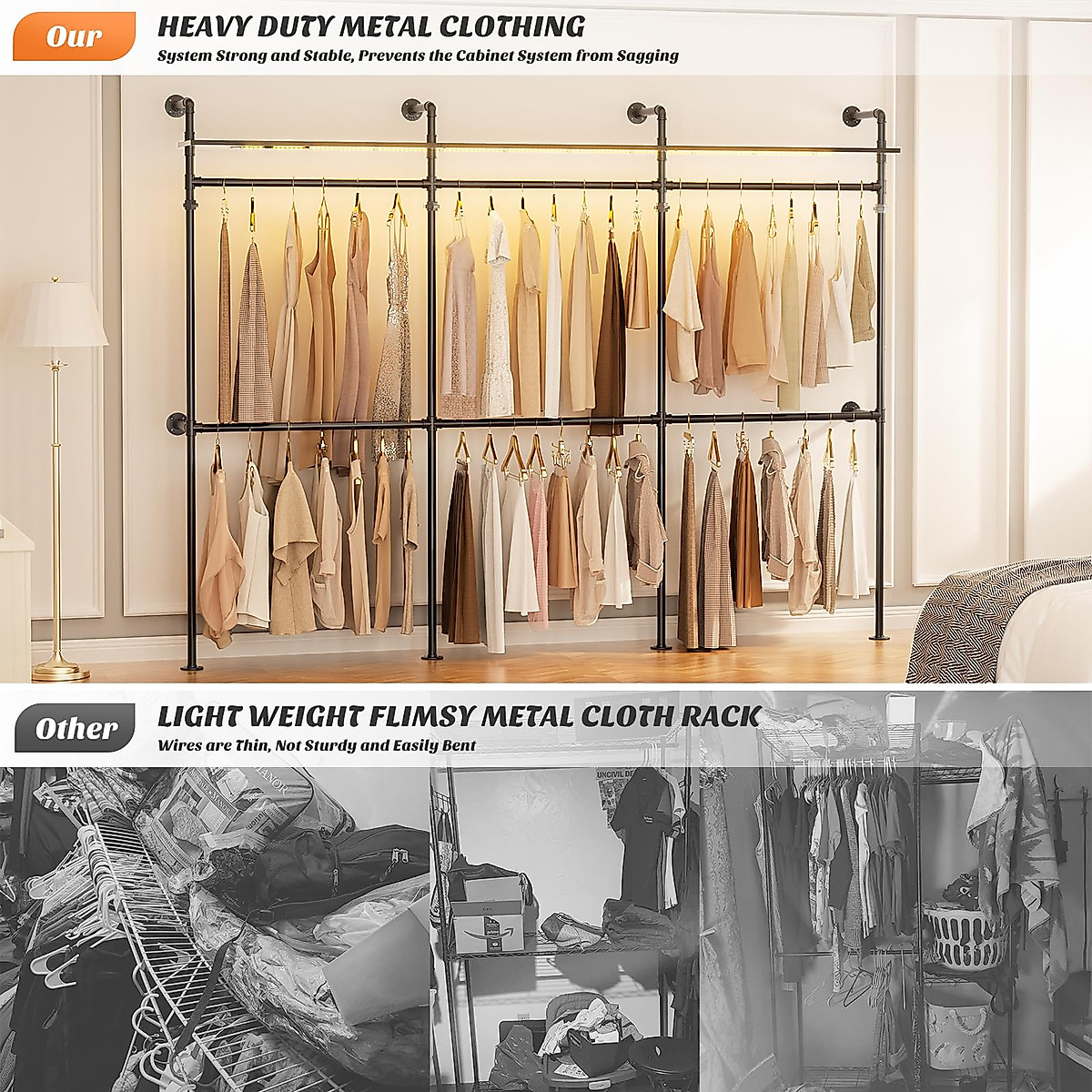 Aheaplus Reversible Clothes Rack with LED - 118.3