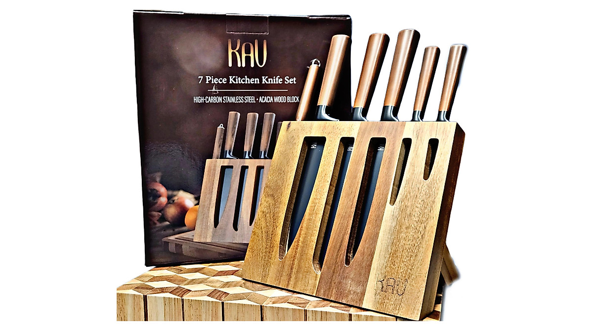 High Carbon 7pc Knife Set with Block - KAV Kitchen Knives