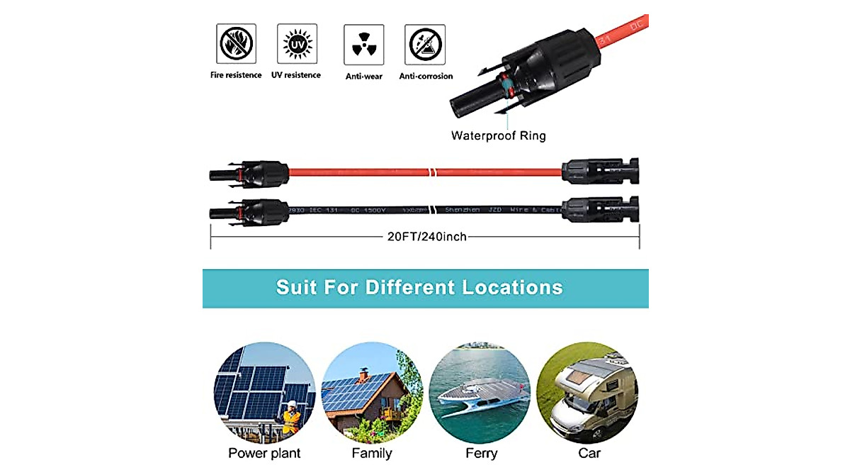 20FT Solar Panel Extension Cable - Durable & Waterproof