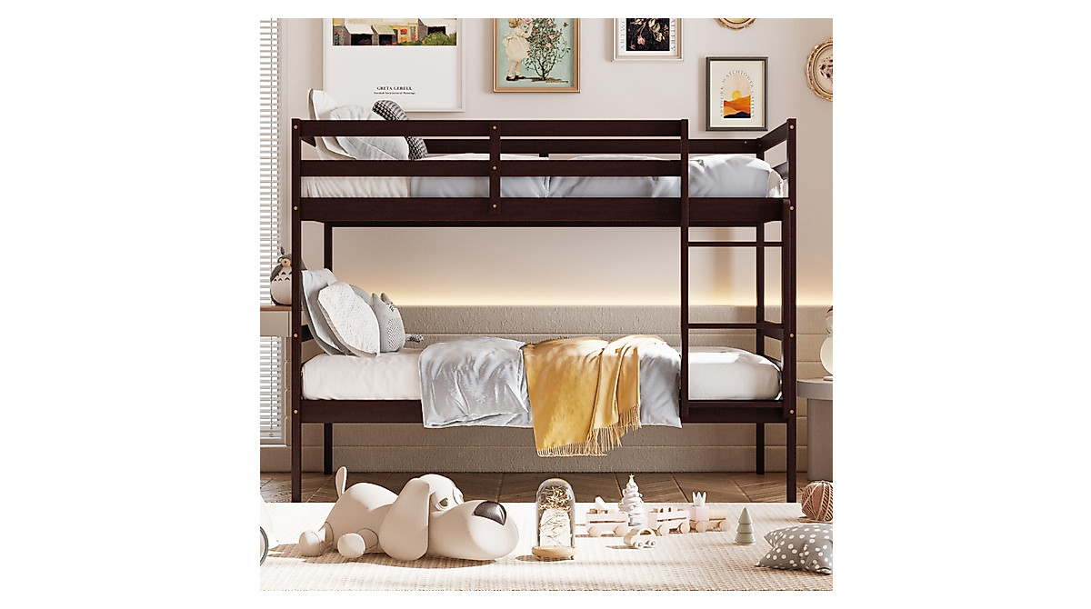 Giantex Twin Over Twin Bunk Bed - Solid Wood, Safety & Space-Saving