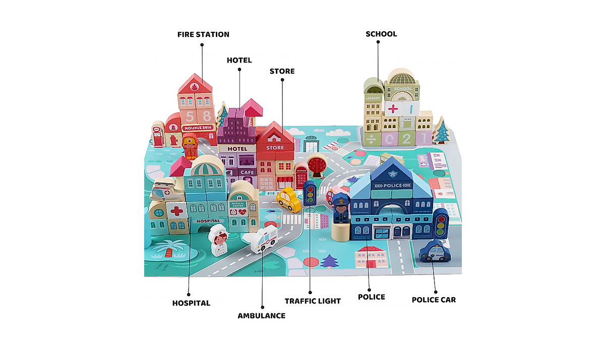 LENNYSTONE Wooden Building Blocks for Kids - 120 pcs