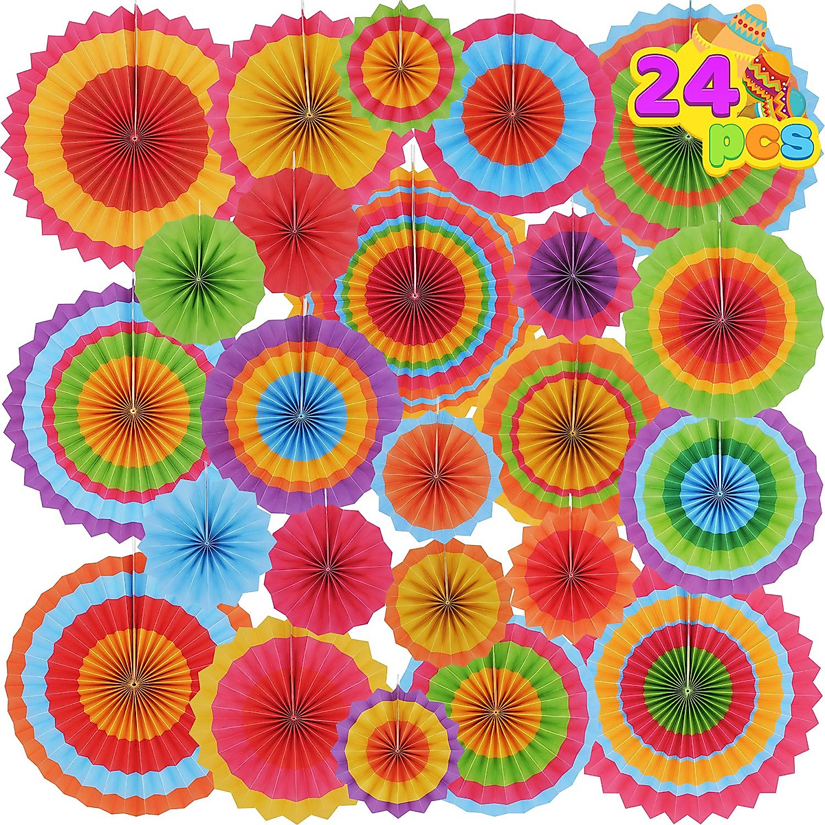 Joyin 24 Colorful Hanging Paper Fans for Fiesta & Events