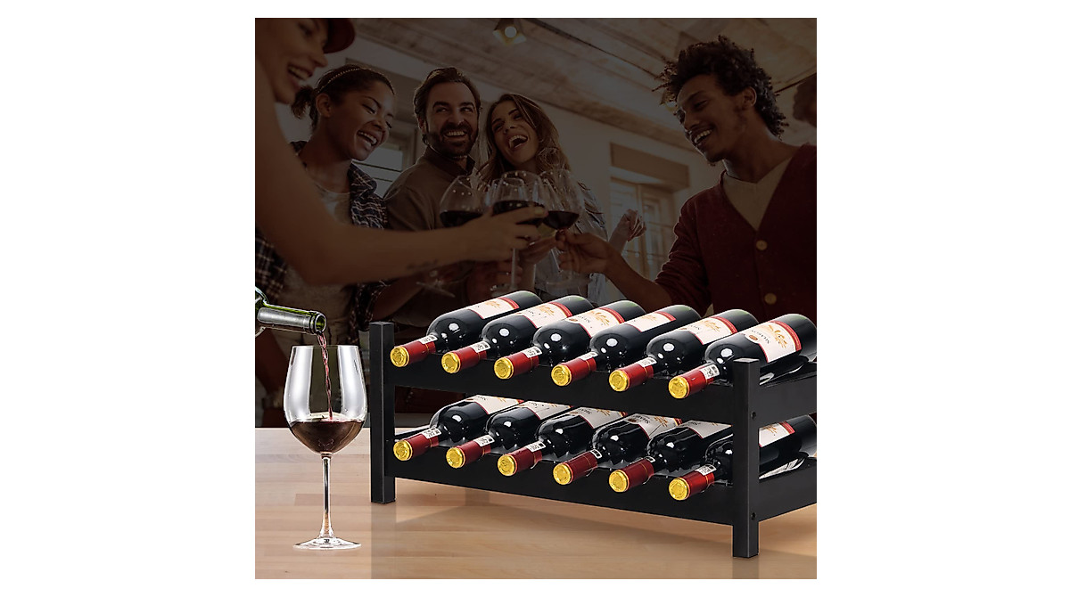 COSTWAY Bamboo Wine Rack - Store 12 Bottles in Style