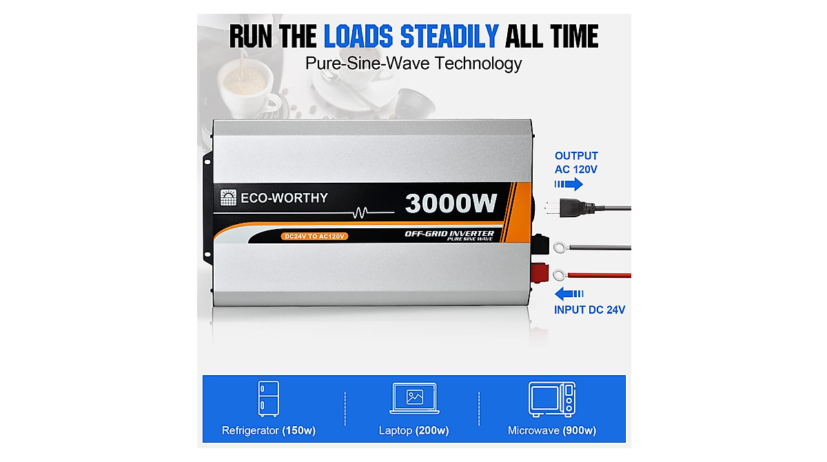 ECO-WORTHY 3000W Pure Sine Wave Solar Power Inverter 24V DC to 120V AC
