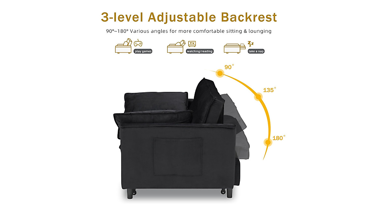 Modern Velvet Loveseat Sofa Bed - 3 in 1 Convertible Couch
