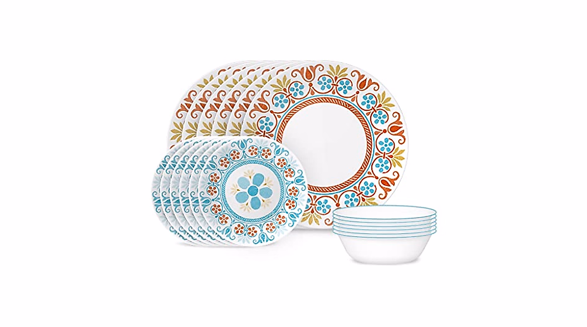 Corelle 1144868 Set Da 12 Pezzi Stoviglie Portapasso In Vetro Vitrelle - Terracotta Dreams - 4 Piatti E 4 Ciotole - 6