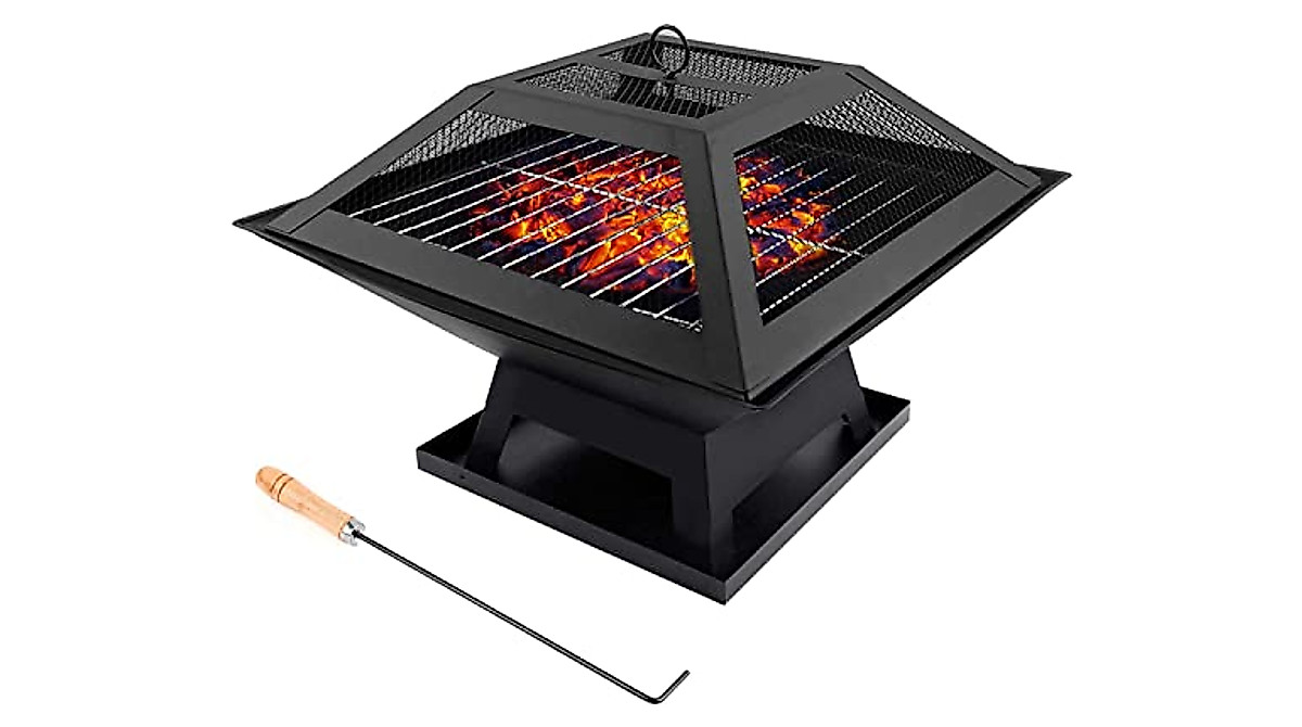 Magshion 2in1 Small Steel Fire Pit with Cooking Grate for Patio & Camping