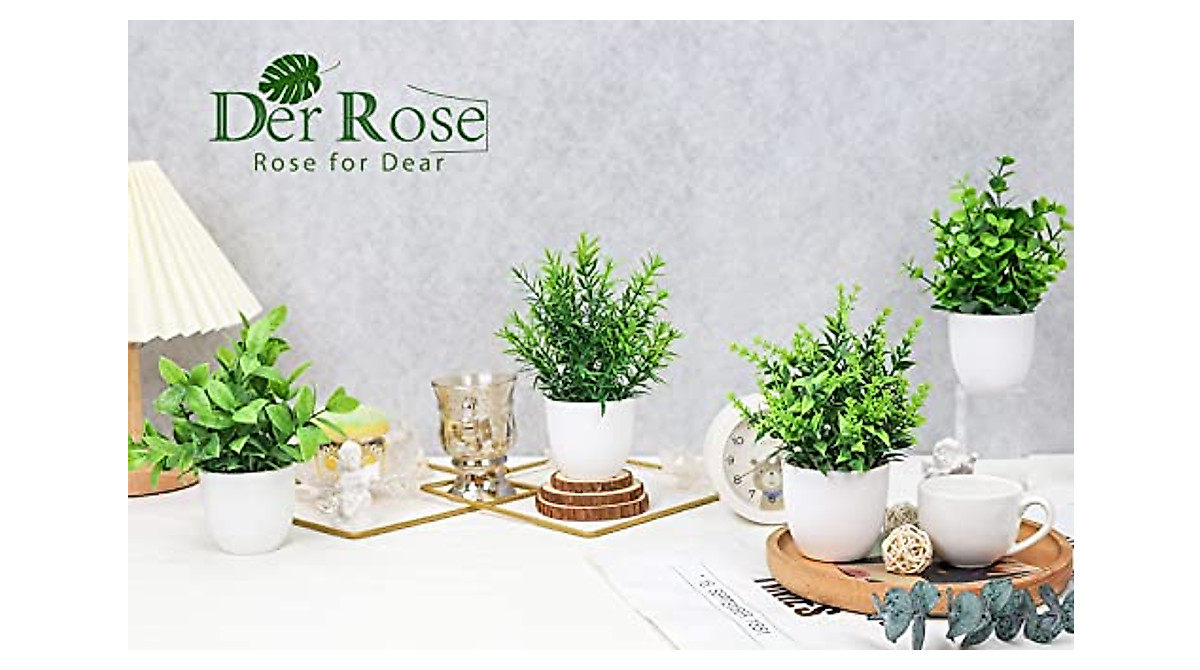 Der Rose Faux Indoor Plants - 4 Pack Mini Artificial Decor