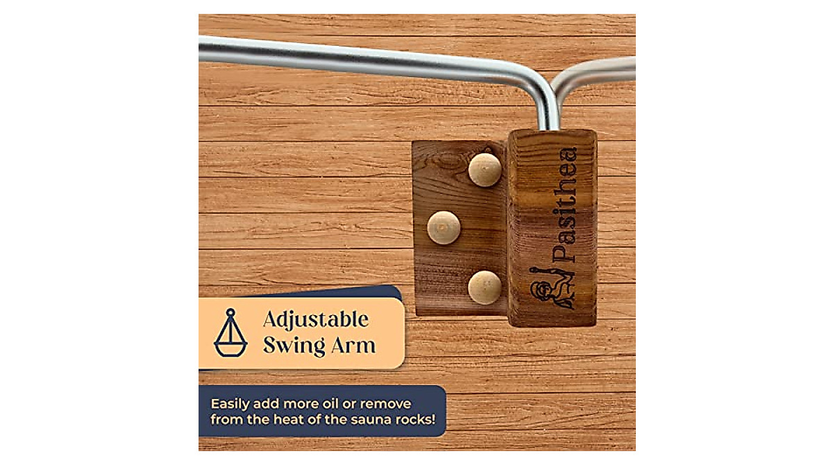 Pasithea Stainless Steel Sauna Oil Cup - Canadian Red Cedar Wall Mount And Adjustable Swing Arm 467608