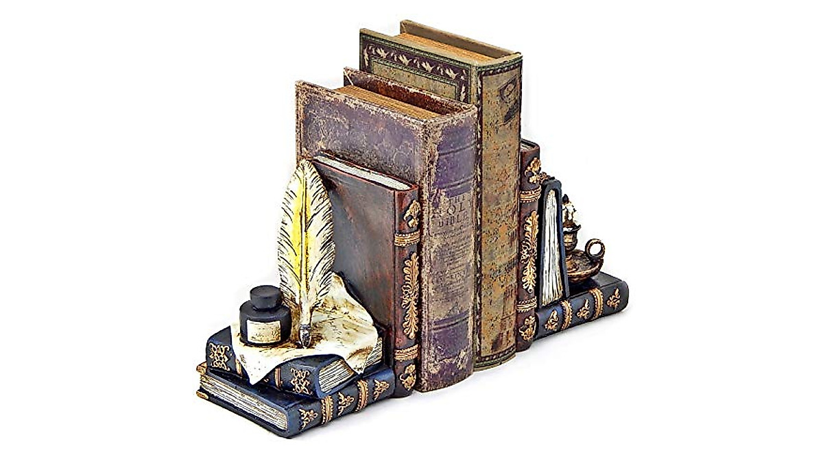Vintage Wizard Bookends with Feather Quill & Ink Bottle - Magical Home ...