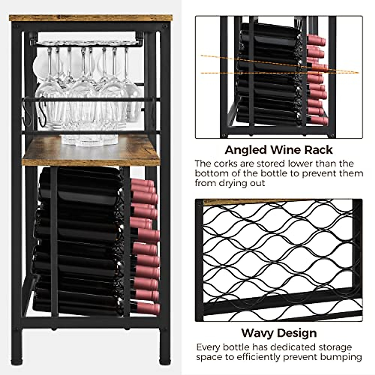 Yaheetech Wine Rack Table - 25-Bottle Bar Cabinet w/ Storage