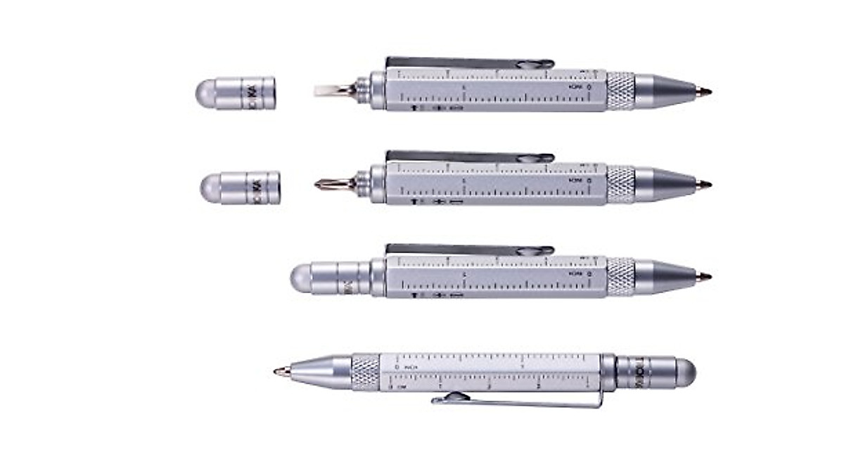 thumbnail image 2 of Troika Multitasking Ballpoint Pen (Small), Centimeter/Inch Ruler, Slotted/Phillips Screwdriver, Stylus (Yellow), Black Lead, Includes 2 Refills, Aluminium/ Brass/Steel, Matte, Yellow 2 of 14