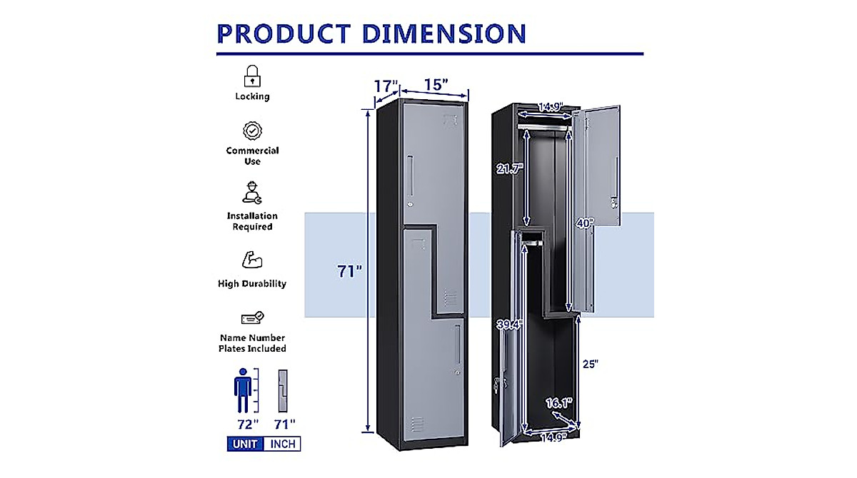 BYNSOE L-Shape Metal Locker for Schools & Gyms