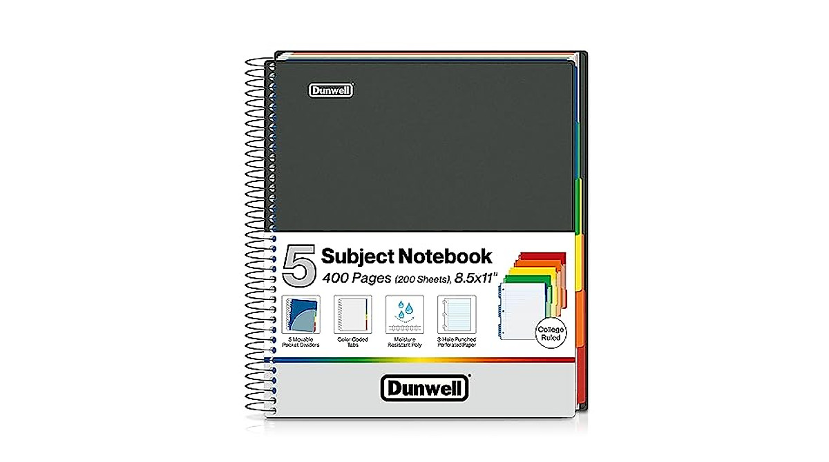 Dunwell 5-Subject College Ruled Notebook - 400 Pages
