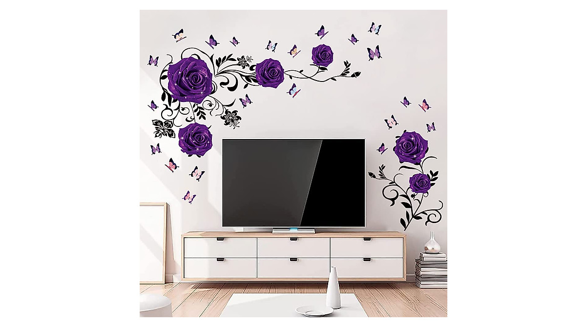 Supzone Purple Rose Wall Stickers for Elegant Decor