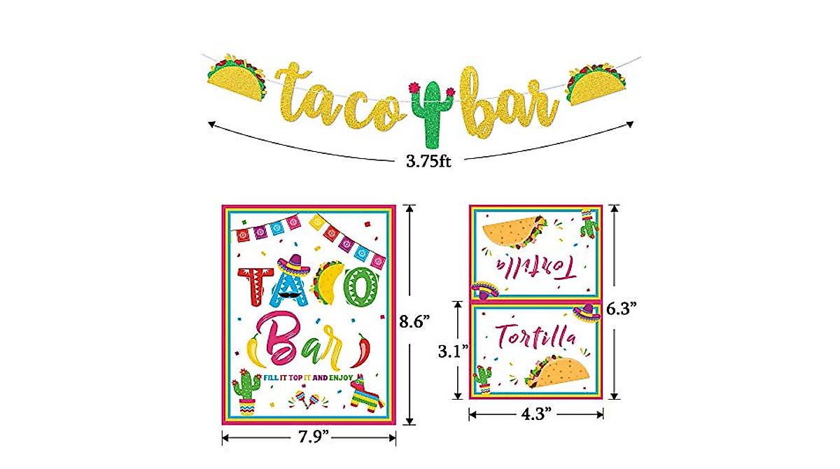 Kitticcino Taco Bar Dekorations-Set – Mit Banner, Schild & 20 Speisekarten-Zelten Für Fiesta-Partys