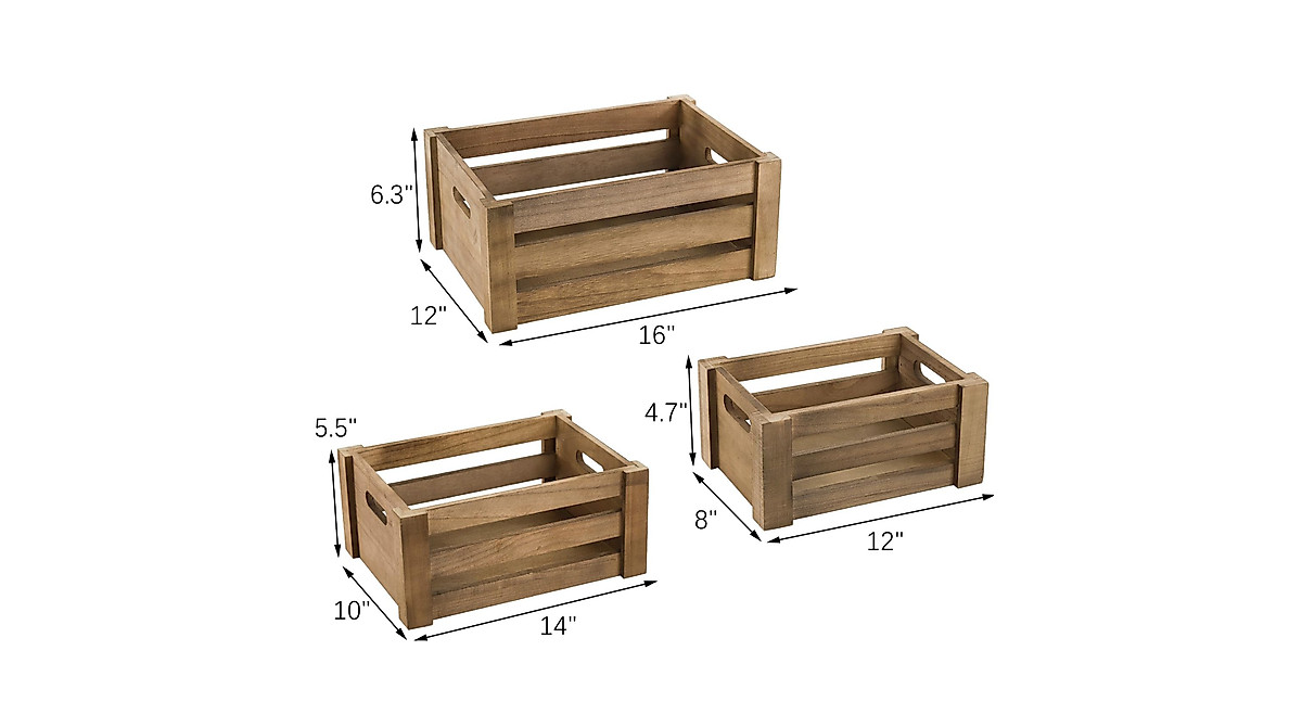 Lawei Rustic Set of 3 Wooden Nesting Storage Crates for Decor and Storage