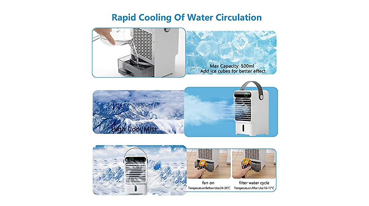 Mini Air Conditioner Portable, Personal Air Cooler Fan with 3 Wind ...