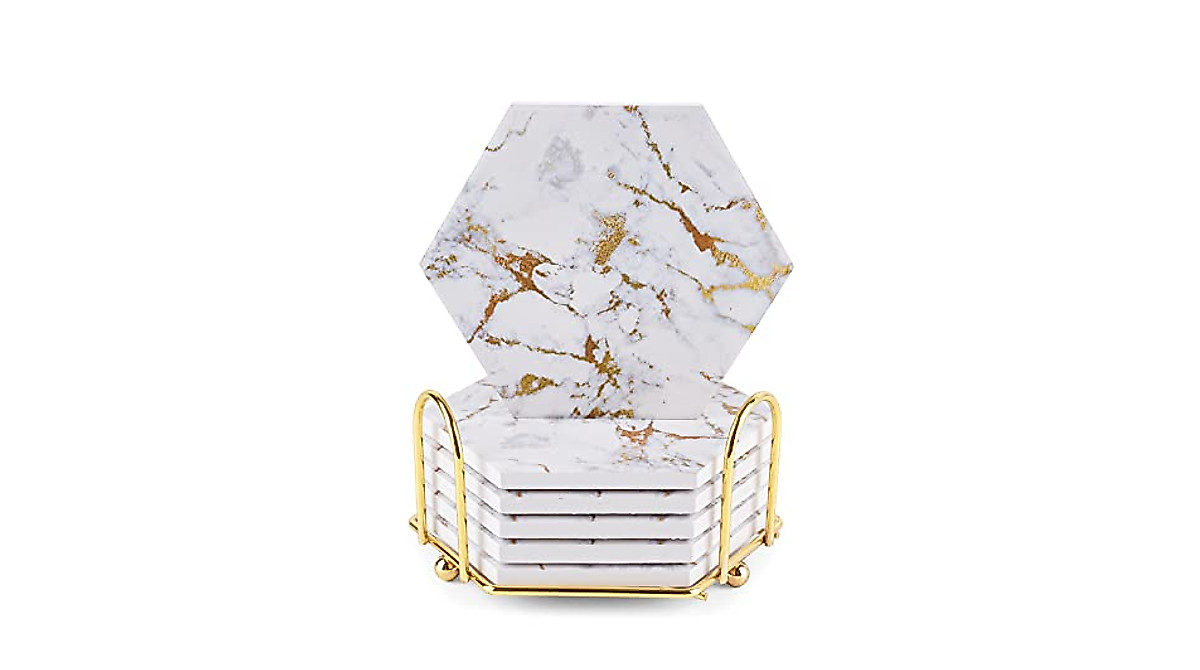 Marble White Coaster Set With Holder – Marble Wholesale - View #9