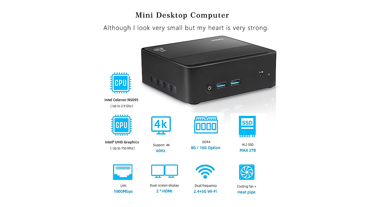KOOSMILE Mini PC with Intel N5095 | Powerful Small Desktop Computer