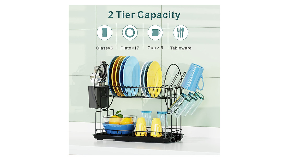 GSlife Small 2-Tier Dish Drying Rack for Countertops