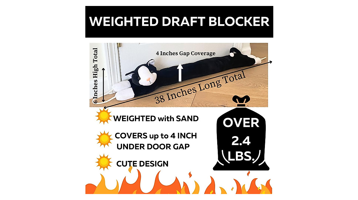 Evelots Cat Draft Stopper - Keep Cold Air Out | 38-Inch Weighted Door Guard