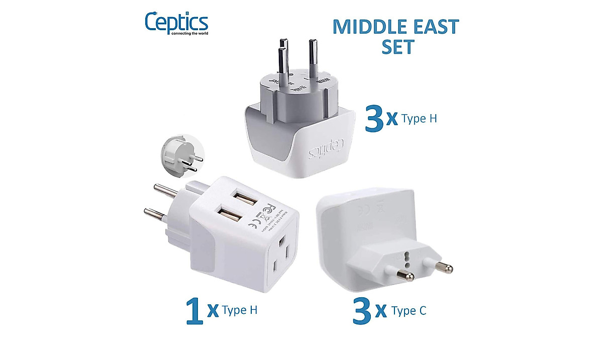 Ceptics Travel Adapter Bundle for Middle East Charging