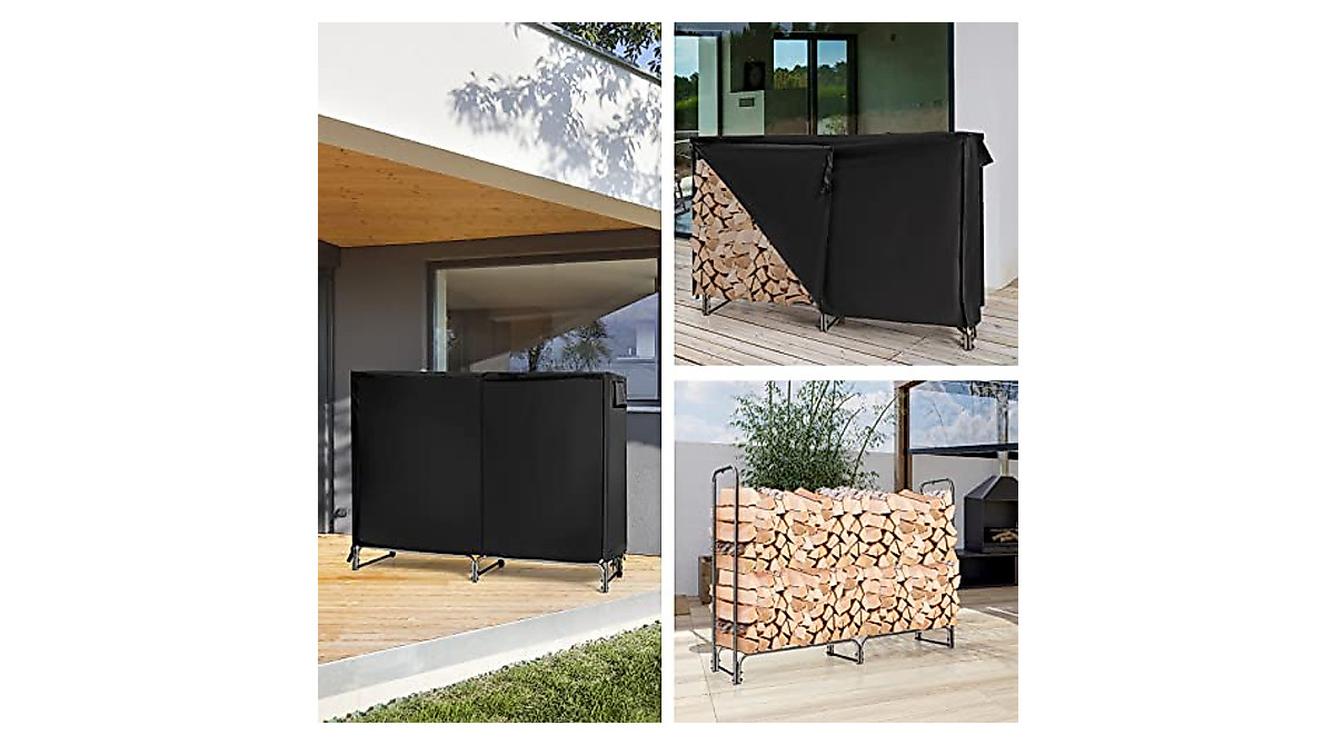 Heavy Duty Firewood Rack 6FT with Waterproof Cover for Outdoor Use
