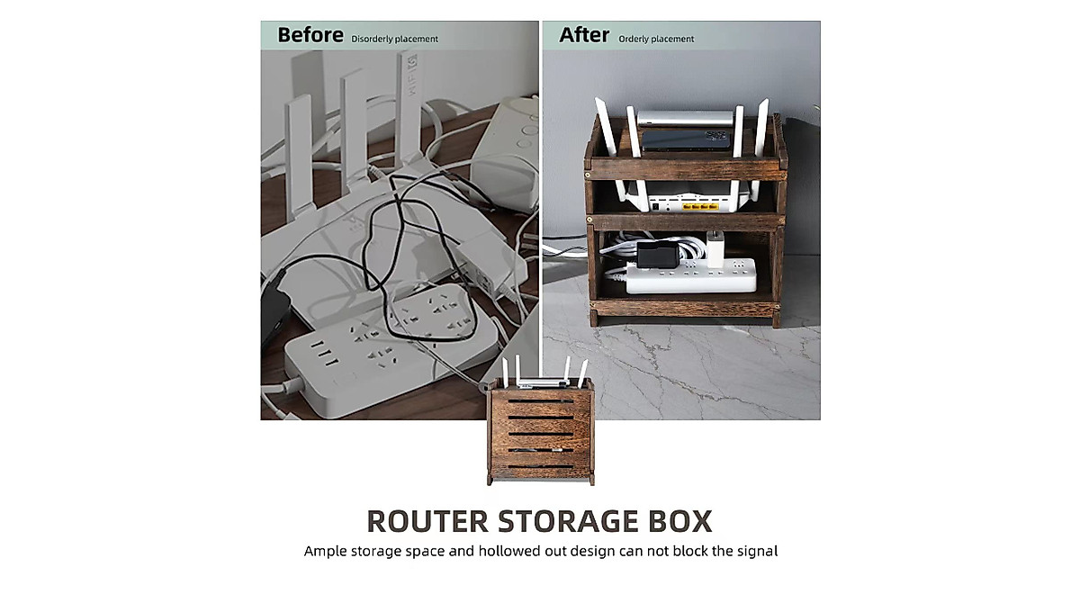 BEARUT Wooden WiFi Router Storage Box - Tidy & Organize