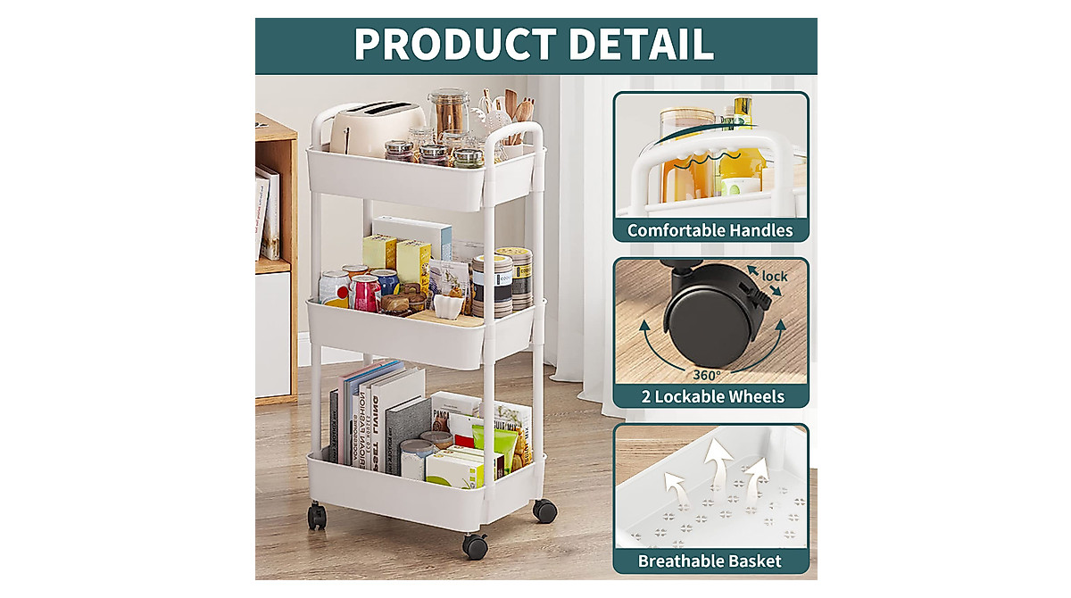 EZ COZY 3 Tier Rolling Cart - Versatile Storage Solution
