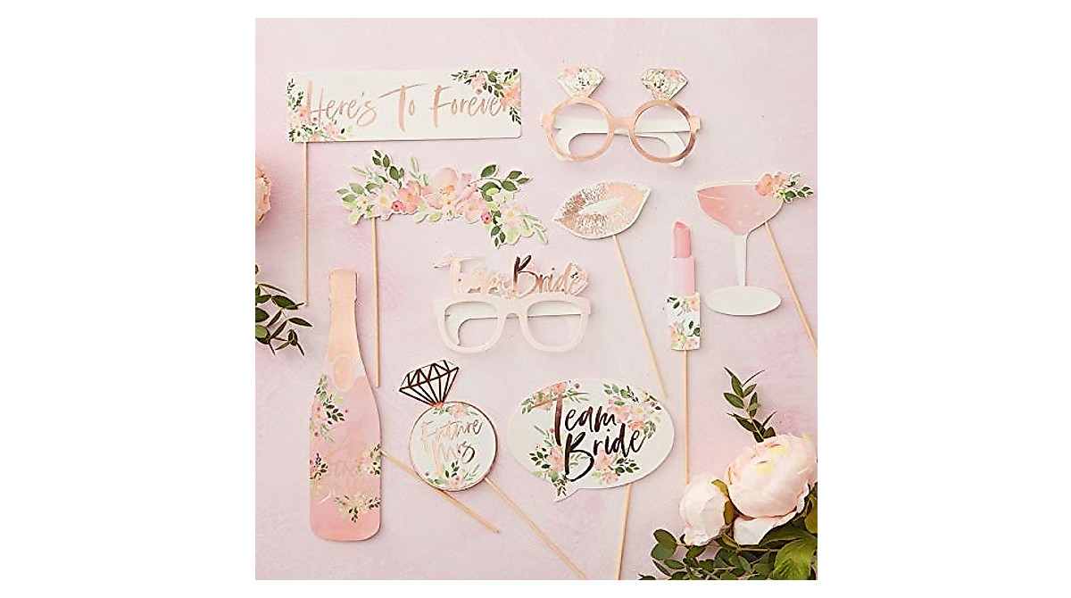 Pink & Gold Photo Booth Props for Bridal Showers