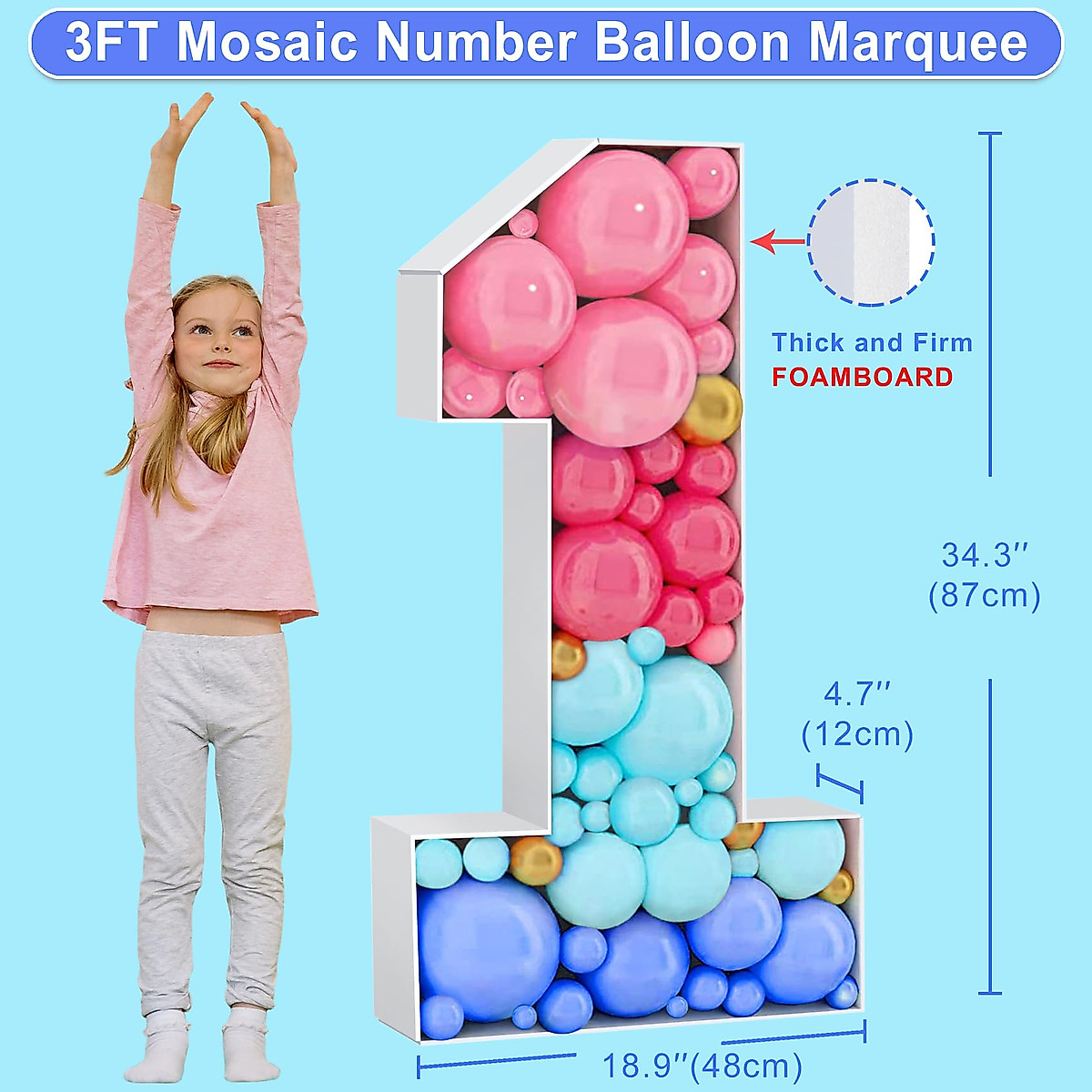 3FT Mosaic Balloon Number 1 Frame Kit for Parties