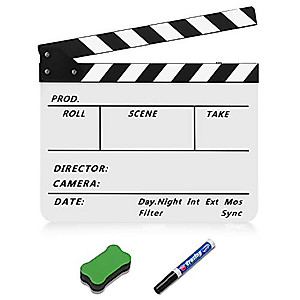 thumbnail image 2 of Flexzion Director Clapboard Film Movie Clapper Board Acrylic Plastic Dry Erase Stadio Camera Tv Video Cut Action Scene Slate Board 10x12 With Black White Sticks 2 of 10