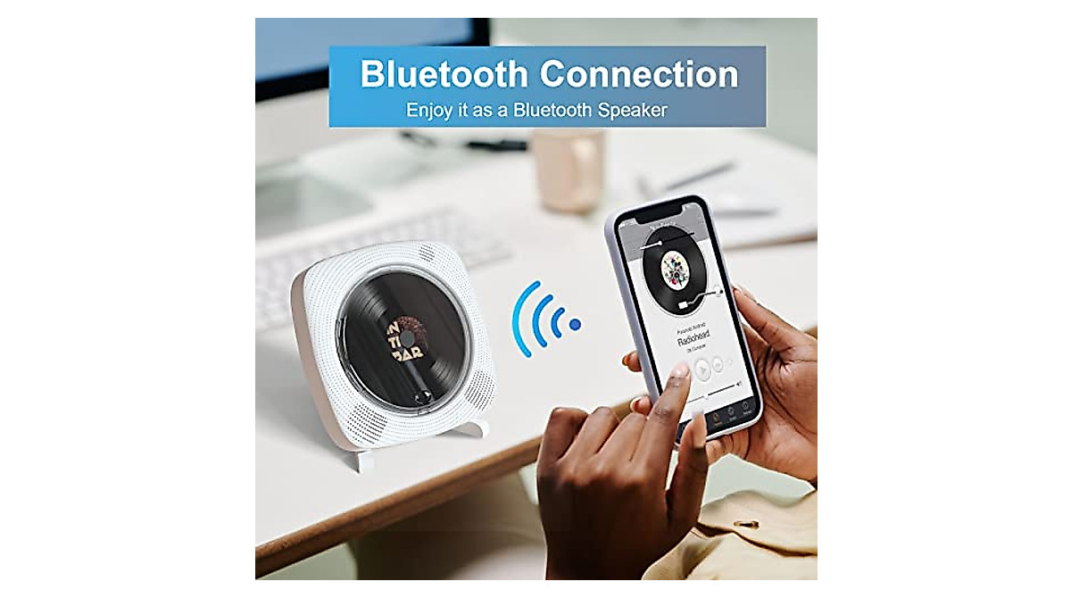 Bluetooth Desktop CD Player with Wall Mount & Speakers | RealinKus
