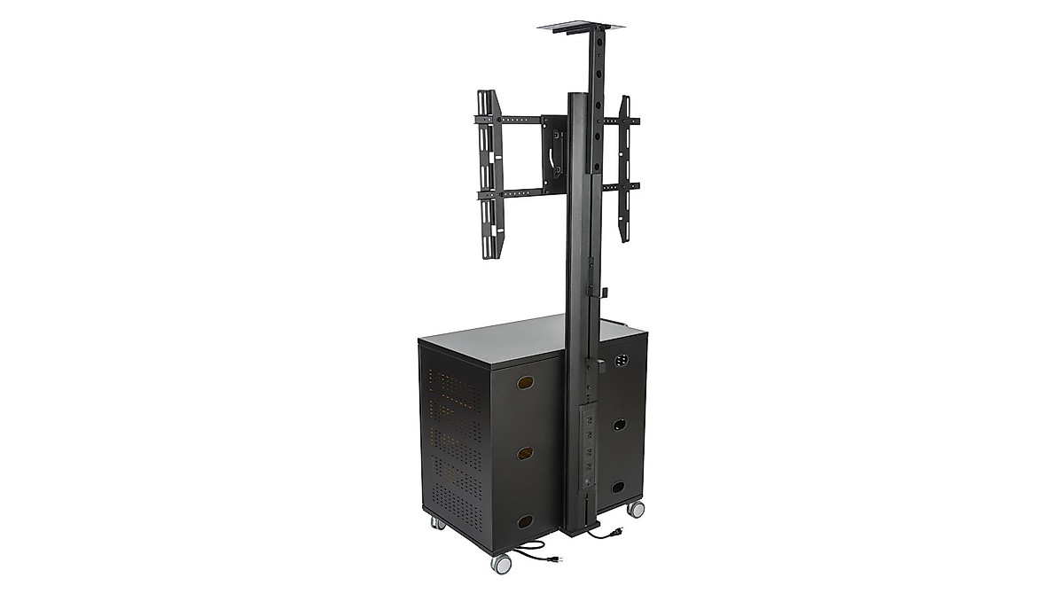 Displays2go Portable TV Stand with Locking Cabinet | Fits 30-84 Inch TVs